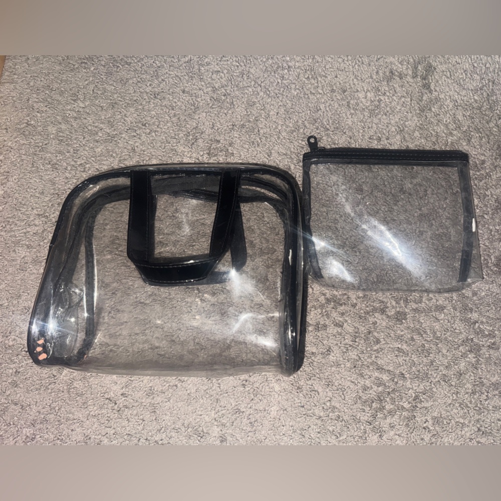Clear Cosmetic Bag Set with Black Trim